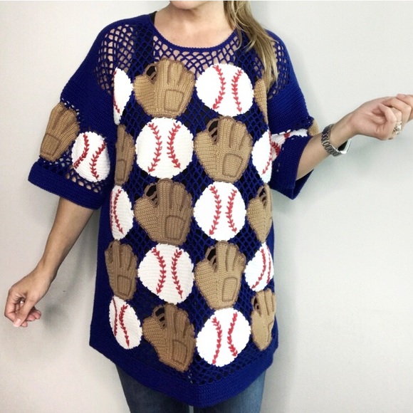 Berek2 Sweaters - BEREK2 Crochet Knit Baseball and Glove sweater top